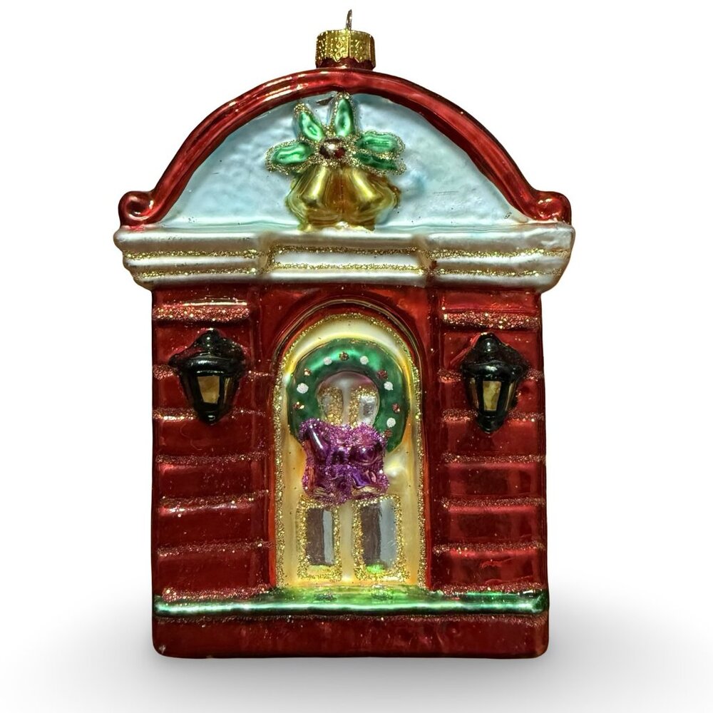 Macy'﻿s Holiday Lane Front Door Wreath‎ Bells Christmas Ornament Glass 2009 Red